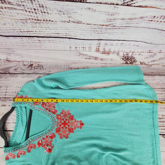 Lilly Pulitzer April Teal Tunic Sweater Whimsy Fairy Crystal Pink Embroidered M - Picture 9 of 12